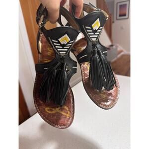 Sam Edelman Black Tassle Embroidered Gladiator Thong Sandals. Women's 6 Eur 36